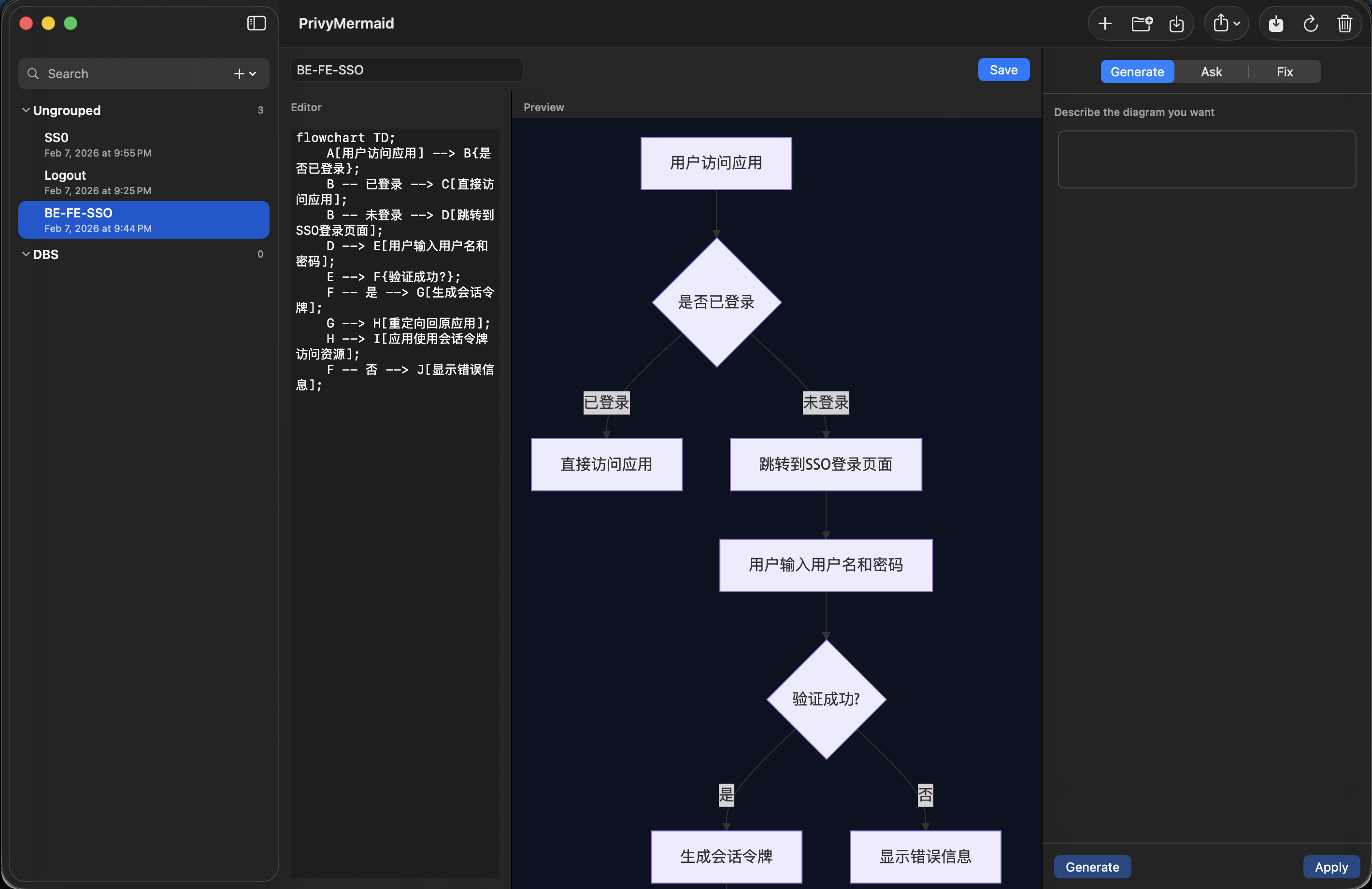 PrivyMermaid editor on macOS